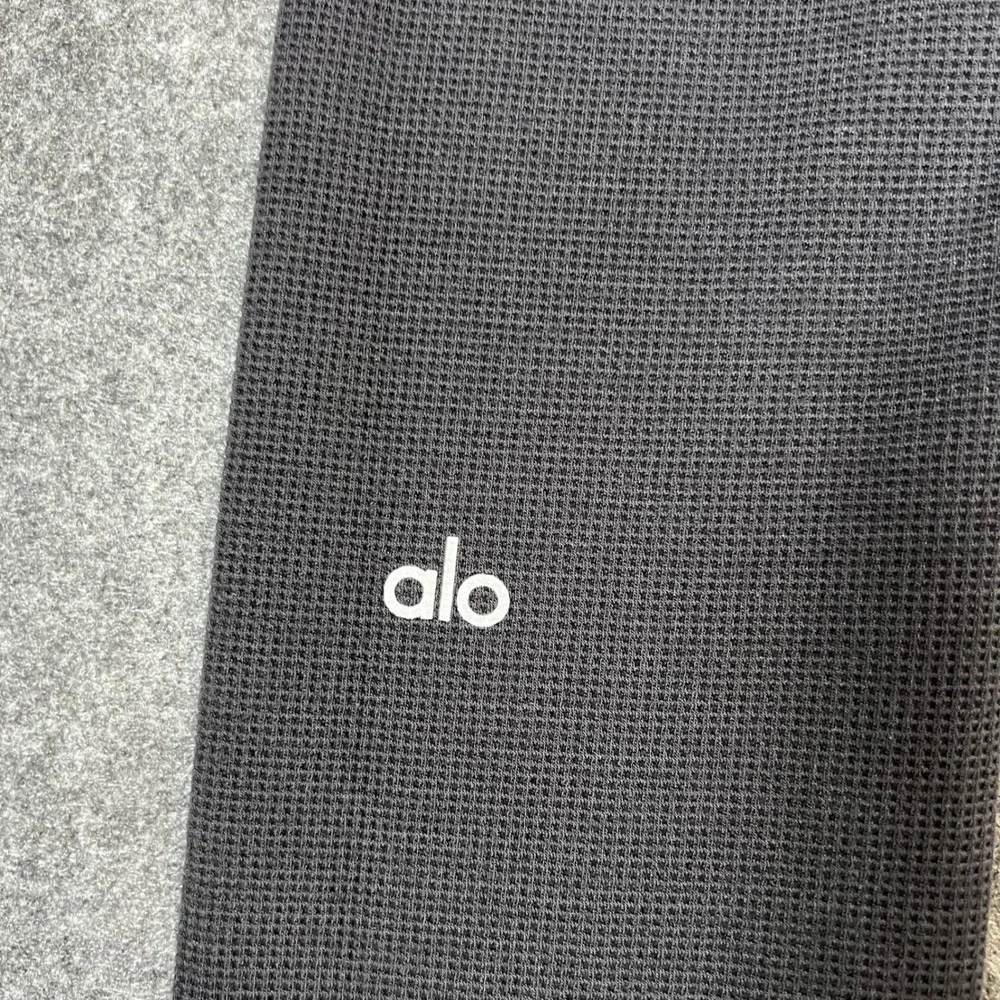 Alo Yoga High Waist Waffle Knit Leggings Charcoal Grey Tencel Blend Womens Small